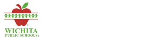 Wichita Public School Logo red apple with green stick figures - USD 259